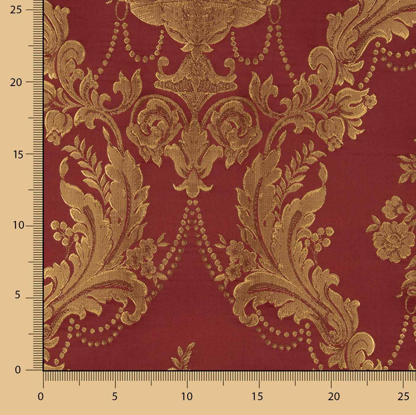 Jacquard floral clássico em grená e dourado - Ribes y Casals