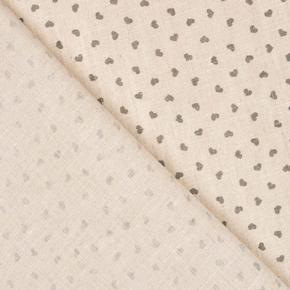 Linho Estampado Corações Cinzento - Ribes y Casals
