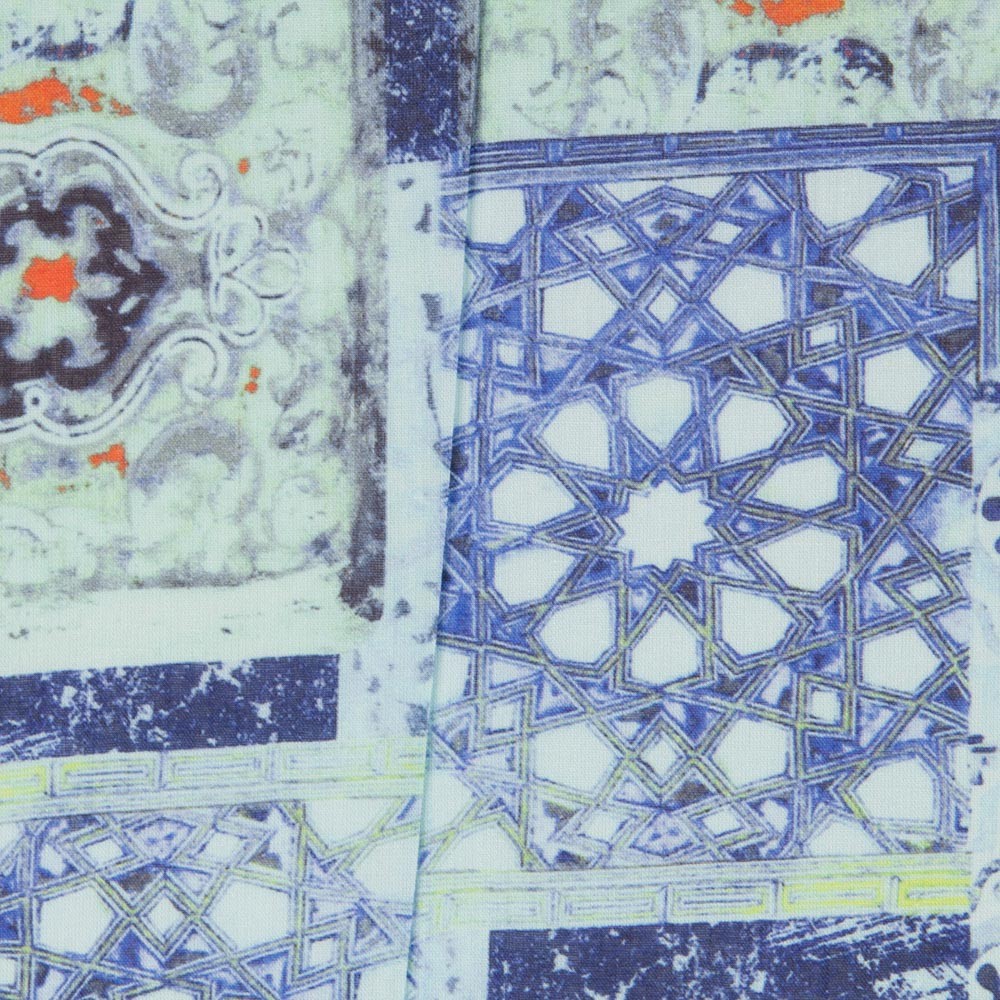 Linho Estampado Étnico Turquesa - Ribes y Casals