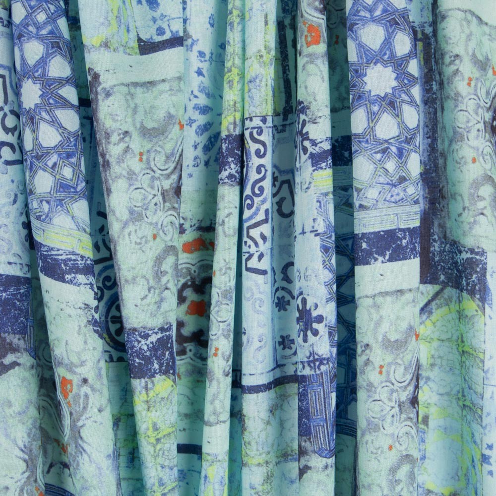 Linho Estampado Étnico Turquesa - Ribes y Casals