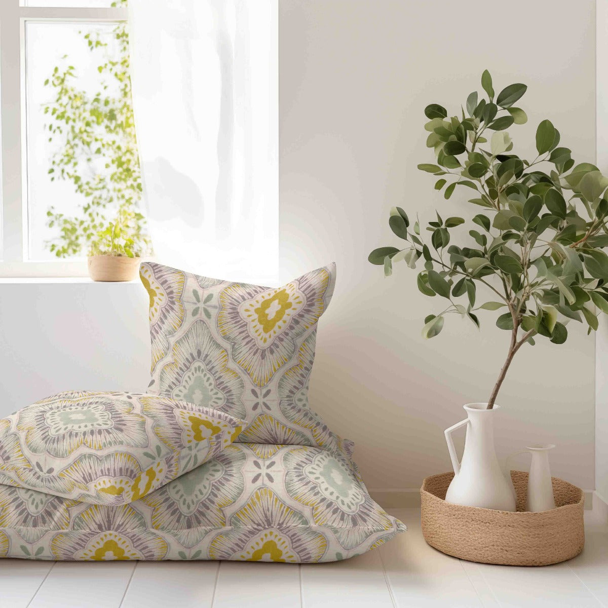 Linho Grosso Estampado Floral Mostarda - Ribes y Casals