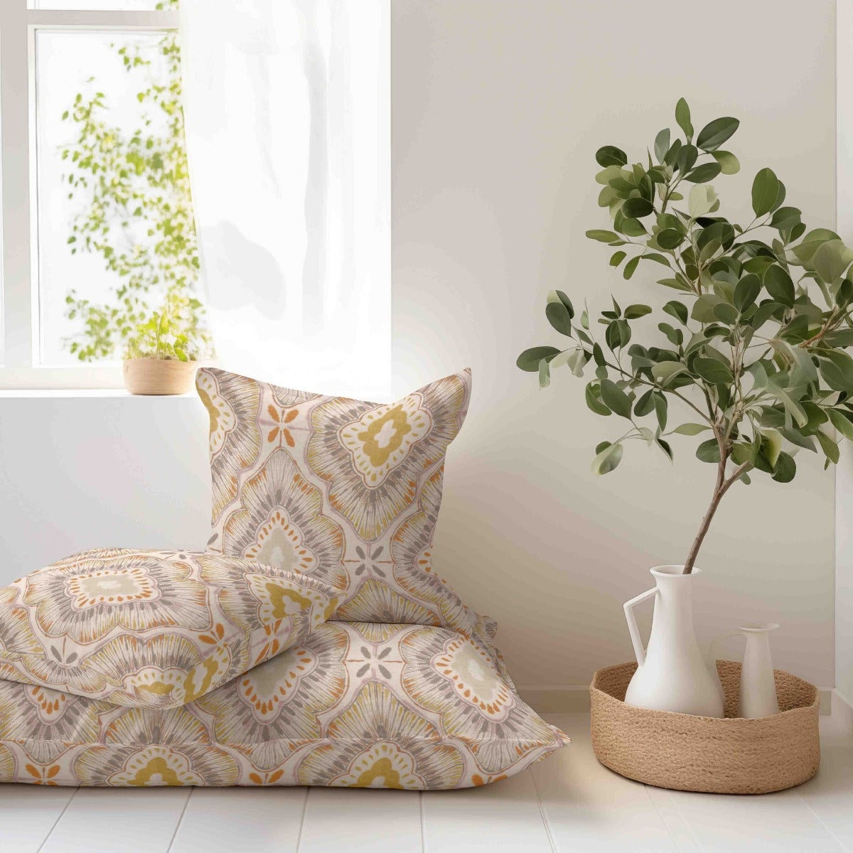 Linho Grosso Estampado Floral Telha - Ribes y Casals