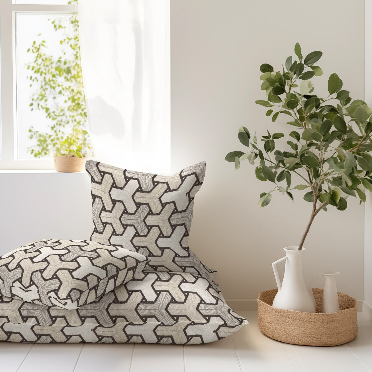 Linho Rústico Grosso Bordado Trigonometria - Ribes y Casals