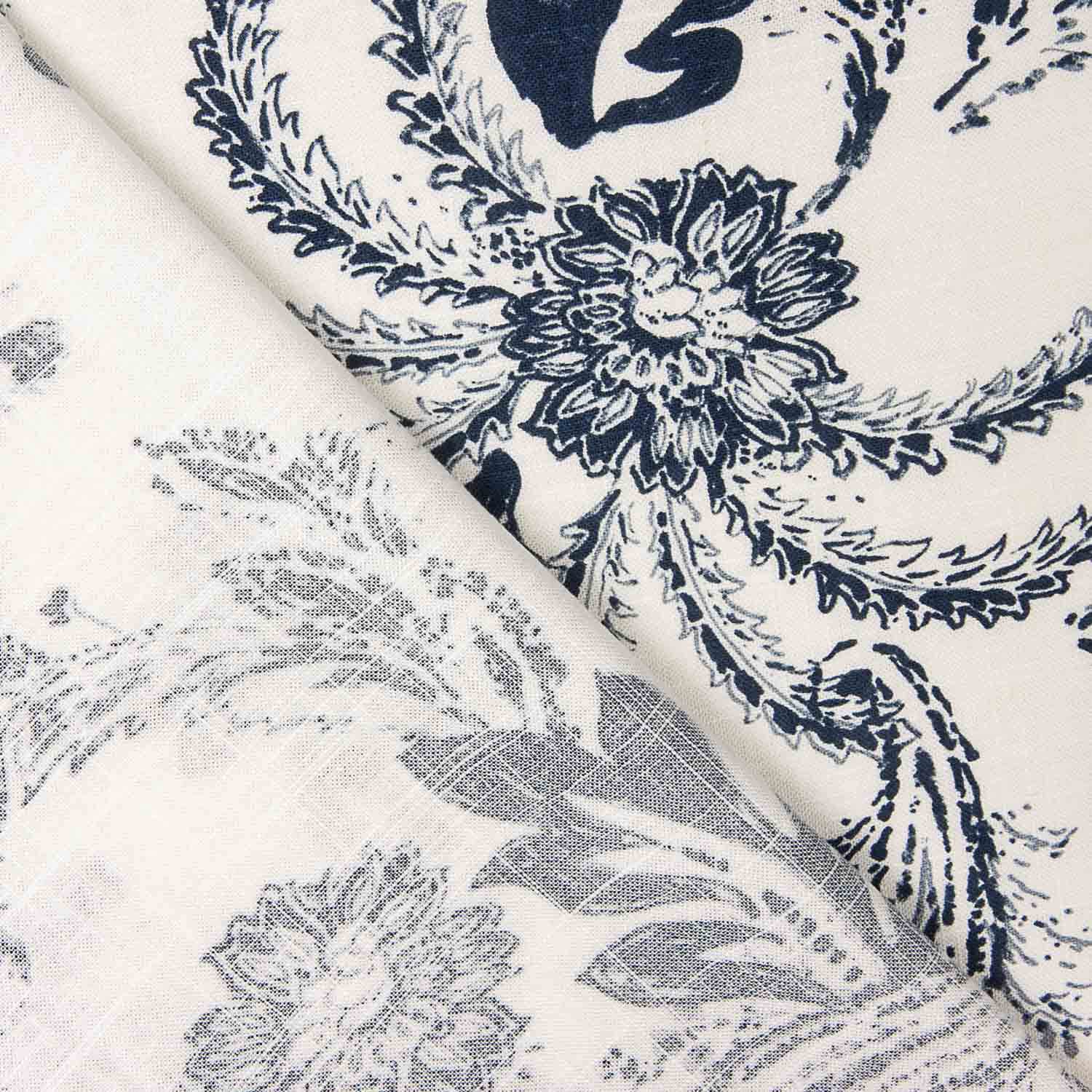 Algodão Linho Estampado Caxemira Azul-marinho - Ribes y Casals