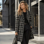 Tweed de lã em mosaico cinzento e preto com Lurex dourado - Ribes y Casals