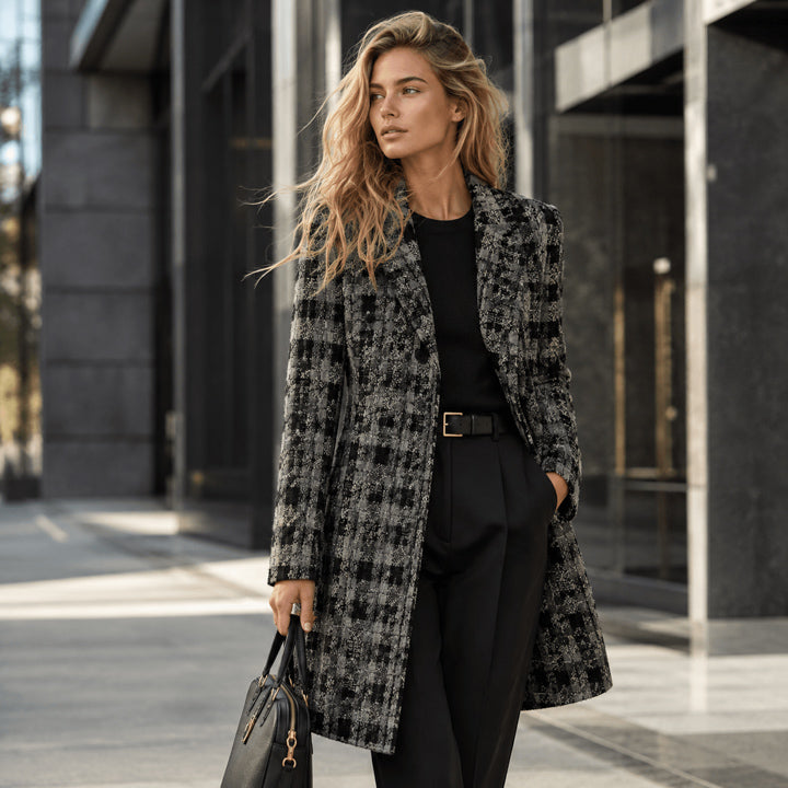 Tweed de lã em mosaico cinzento e preto com Lurex dourado - Ribes y Casals