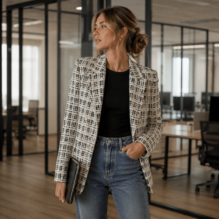 Tweed de lã Lumière Ébano com Lurex dourado - Ribes y Casals