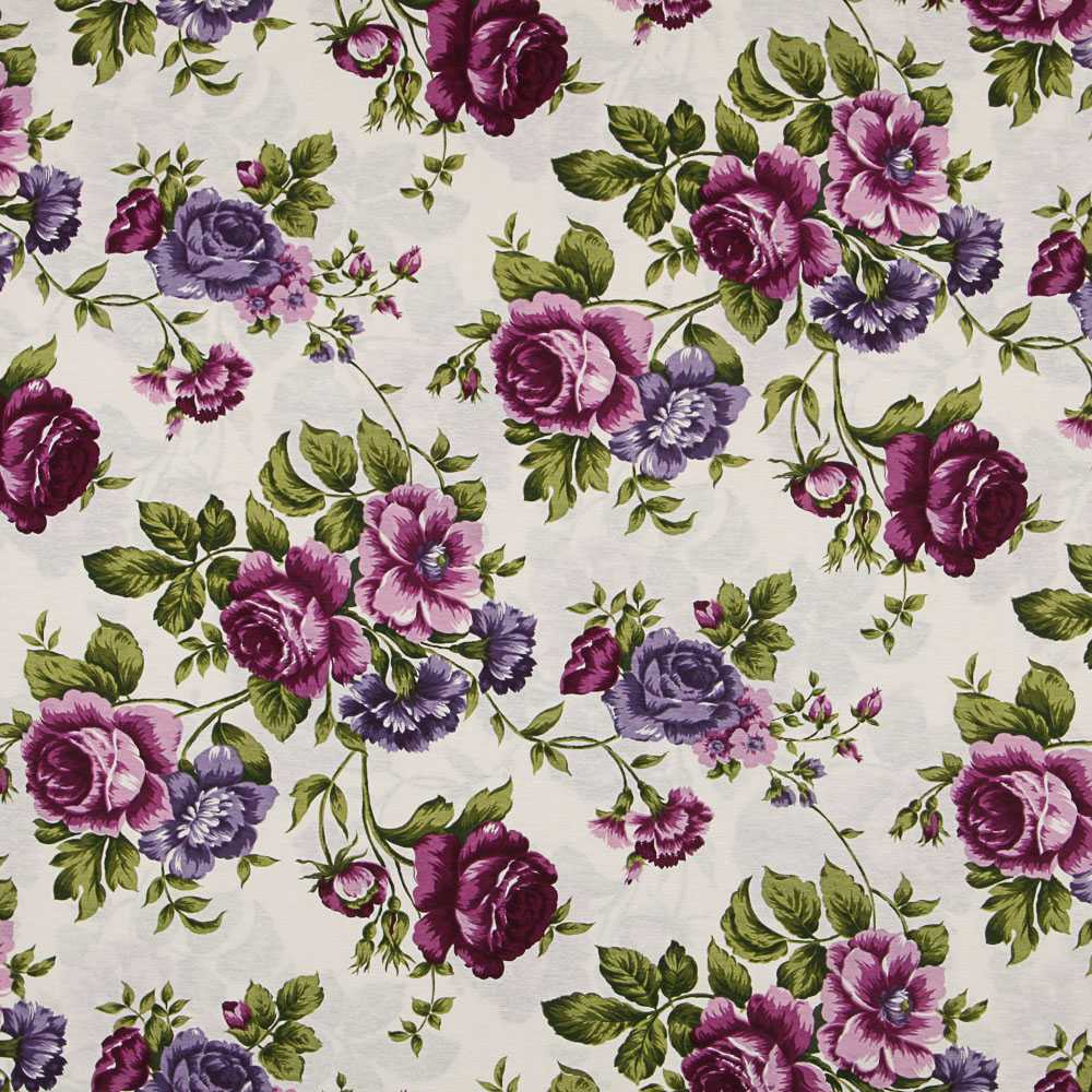 Tecido Lona Rosas Lilás - Ribes y Casals