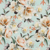 Tecido Lona Rosas Verde Água - Ribes y Casals