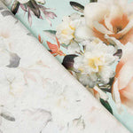 Tecido Lona Rosas Verde Água - Ribes y Casals