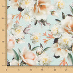 Tecido Lona Rosas Verde Água - Ribes y Casals