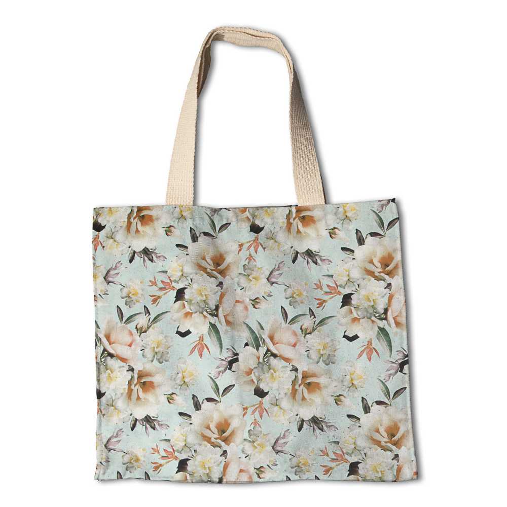 Tecido Lona Rosas Verde Água - Ribes y Casals