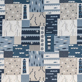 Lona Estampada Quadrado Peixes Azul - Ribes y Casals