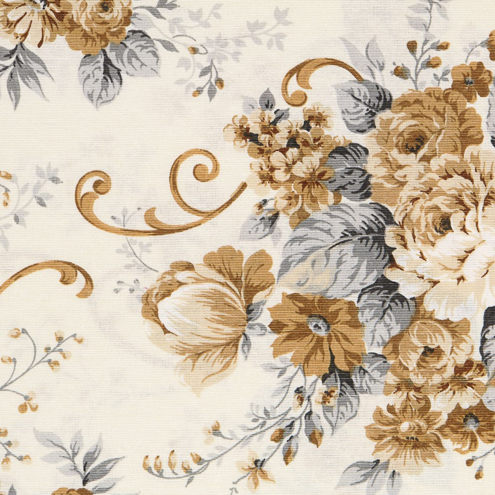 Loneta Estampada Flor Tostado - Ribes y Casals