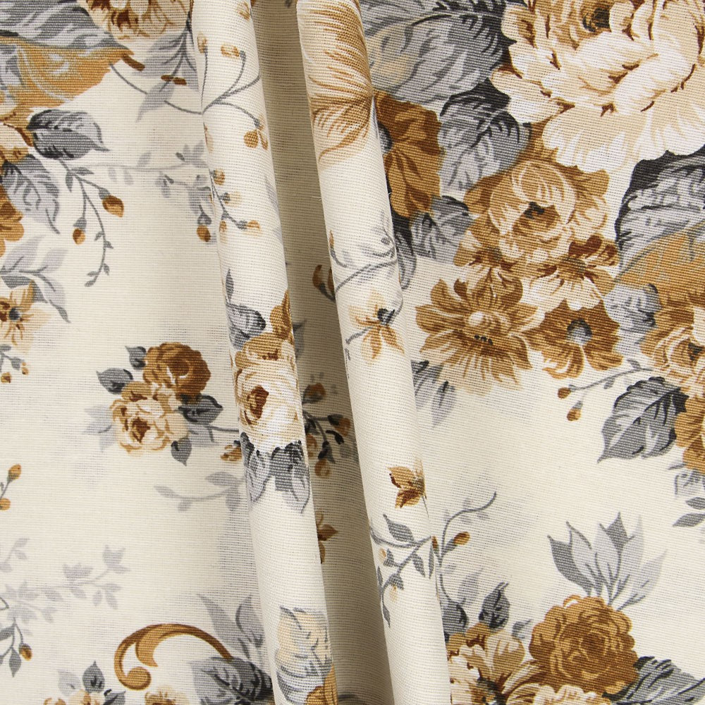 Loneta Estampada Flor Tostado - Ribes y Casals