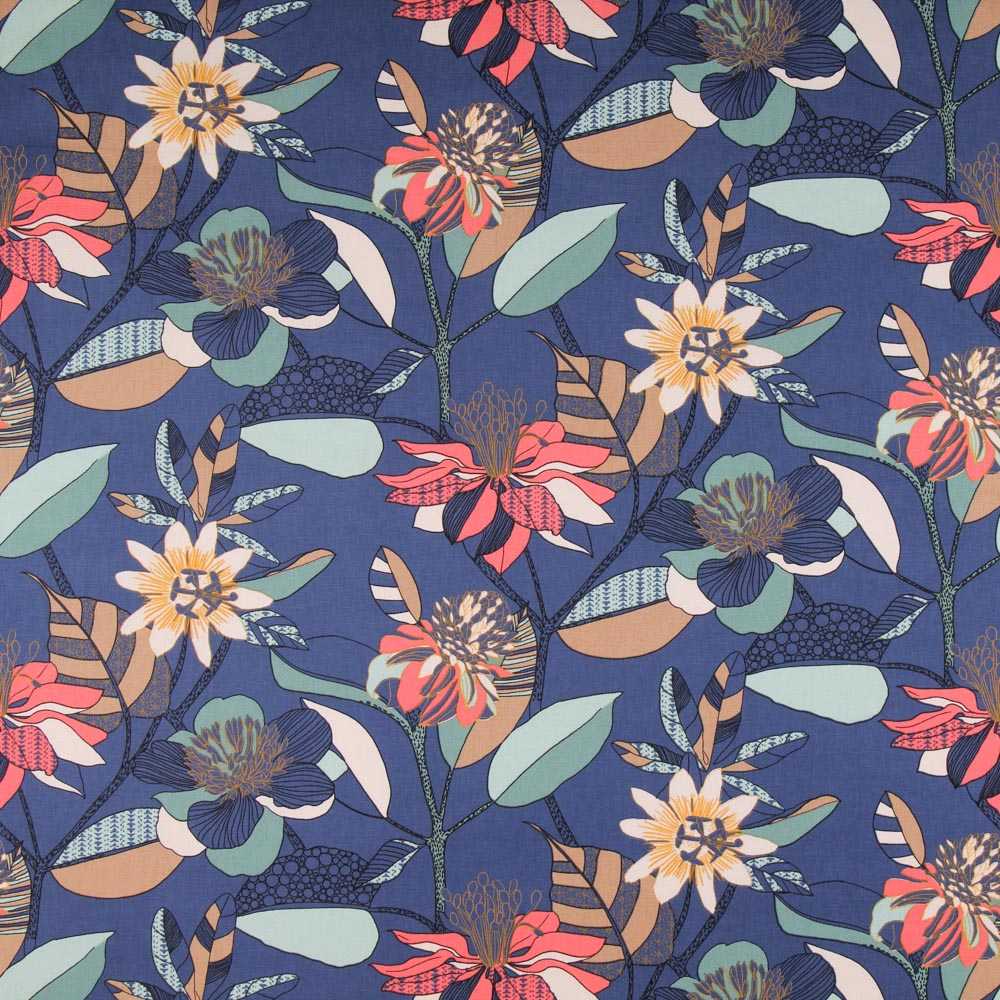 Lona Panamá Hibiscos Azul - Ribes y Casals