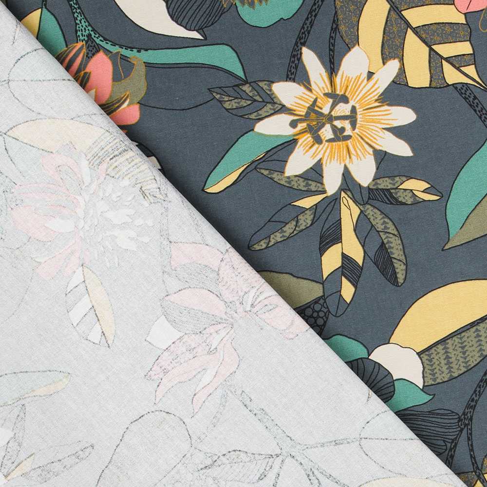 Lona Panamá Hibiscos Cinza - Ribes y Casals