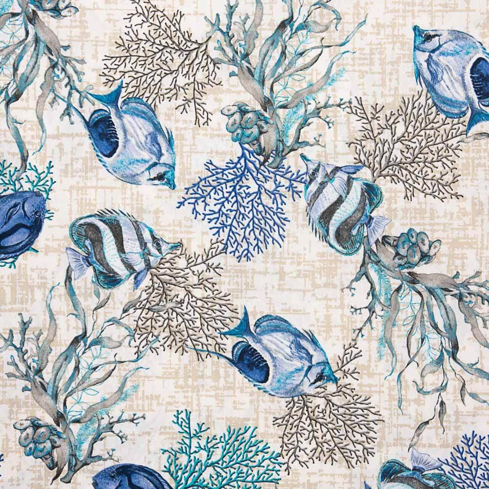 Loneta Estampada Coral Azul - Ribes y Casals