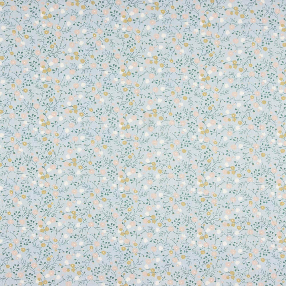 Tela Estampada Algodão Ervas Azul Porcelanato - Ribes y Casals