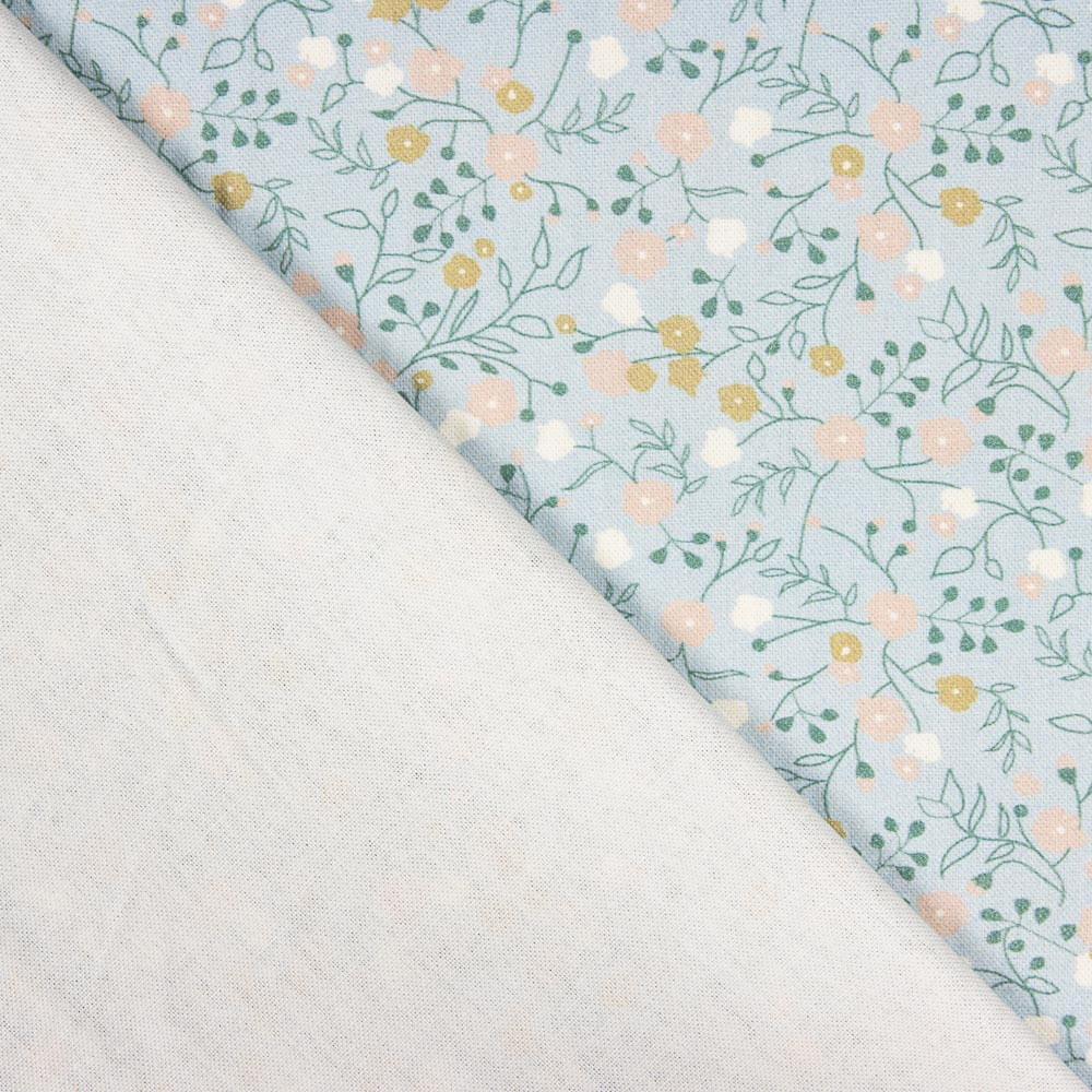 Tela Estampada Algodão Ervas Azul Porcelanato - Ribes y Casals