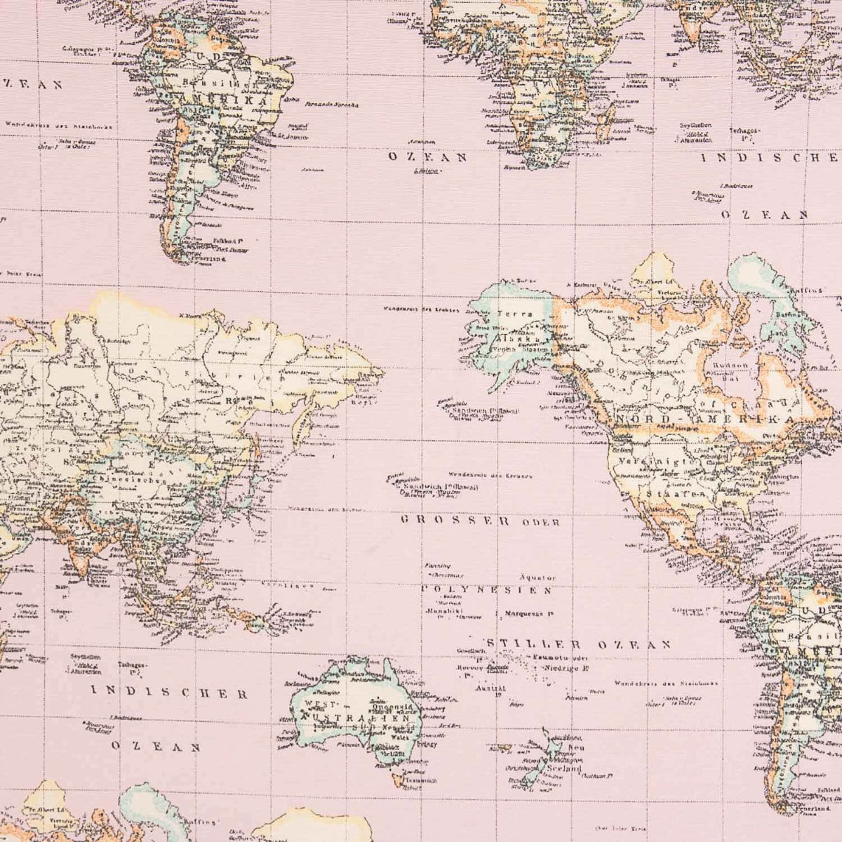 Tela Lona Estampada Mapamundi Rosa - Ribes y Casals