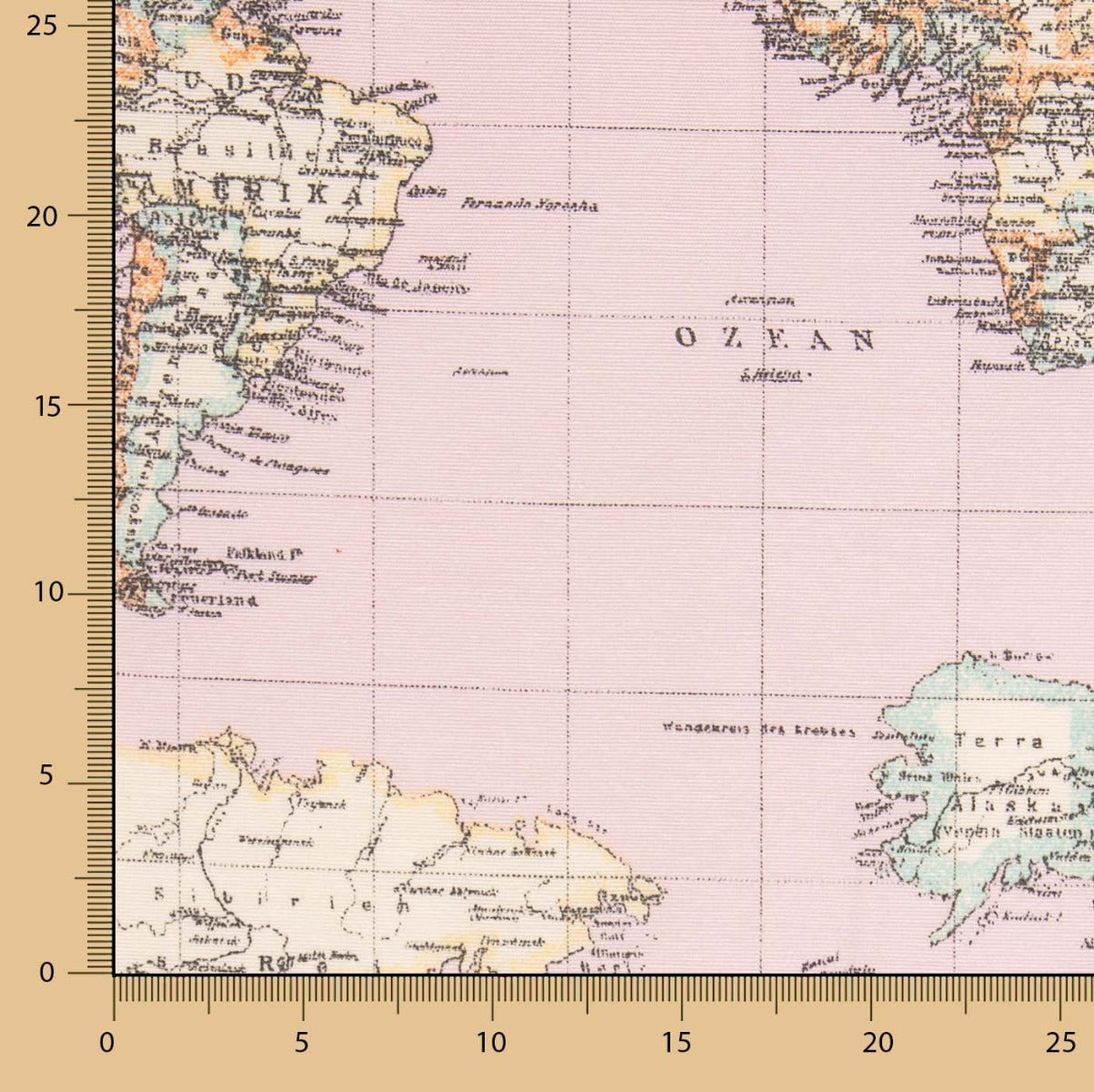 Tela Lona Estampada Mapamundi Rosa - Ribes y Casals