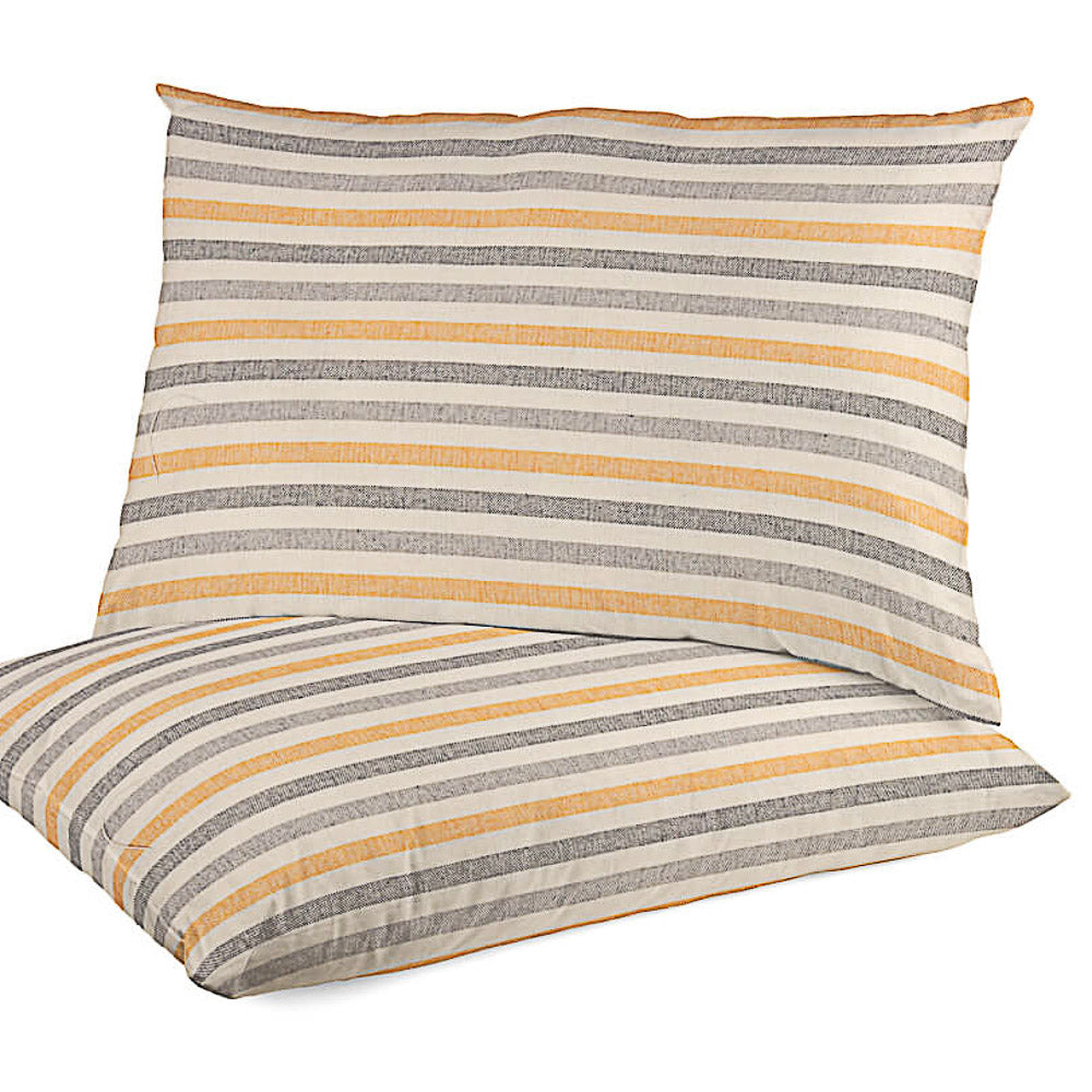 Loneta Algodão Listras Azul-Mostarda - Ribes y Casals