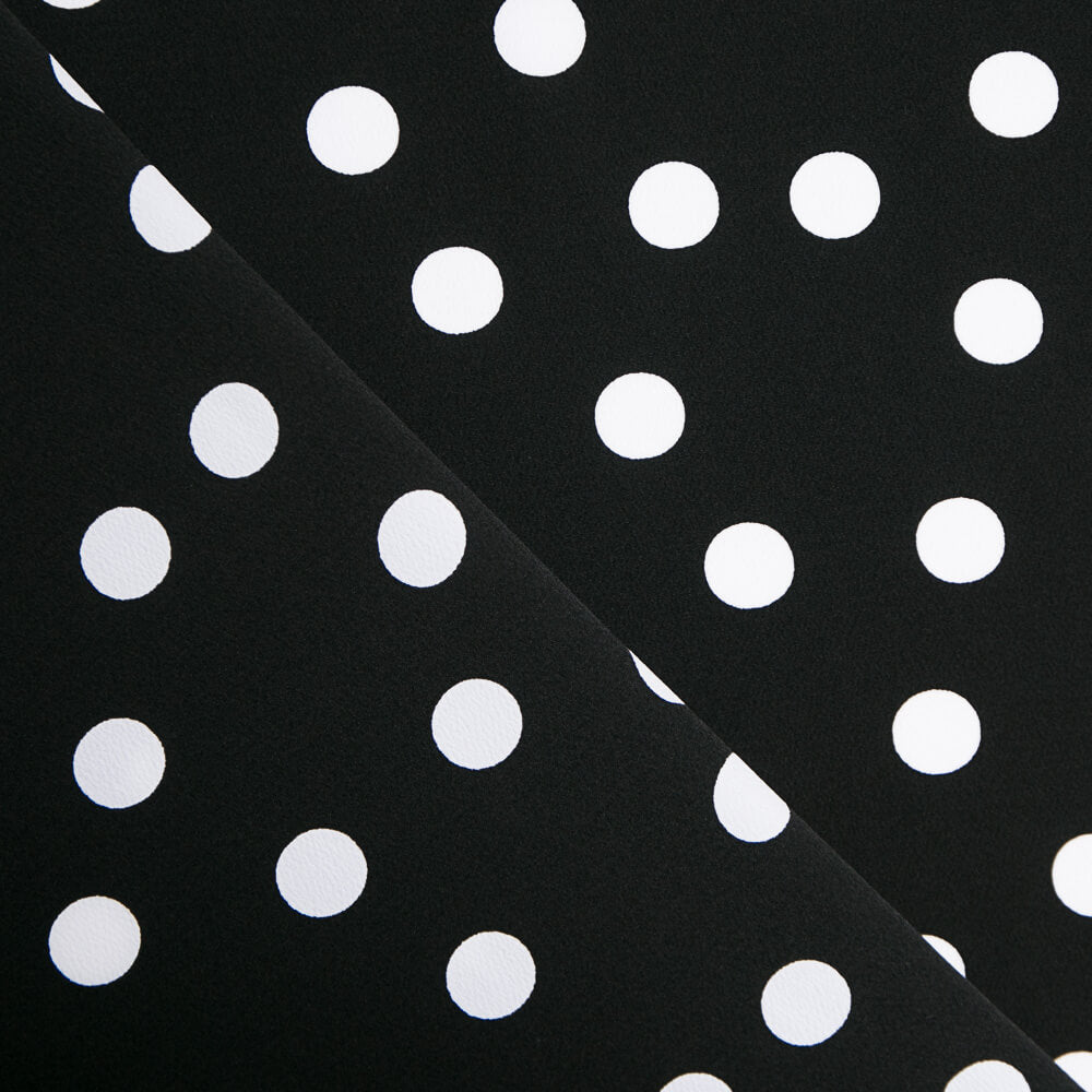 Crepe Bolinhas Brancas 17mm Preto - Ribes y Casals