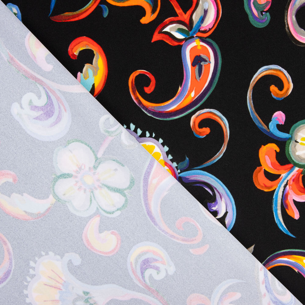 Malha Elástica Flores Multicoloridas - Ribes y Casals