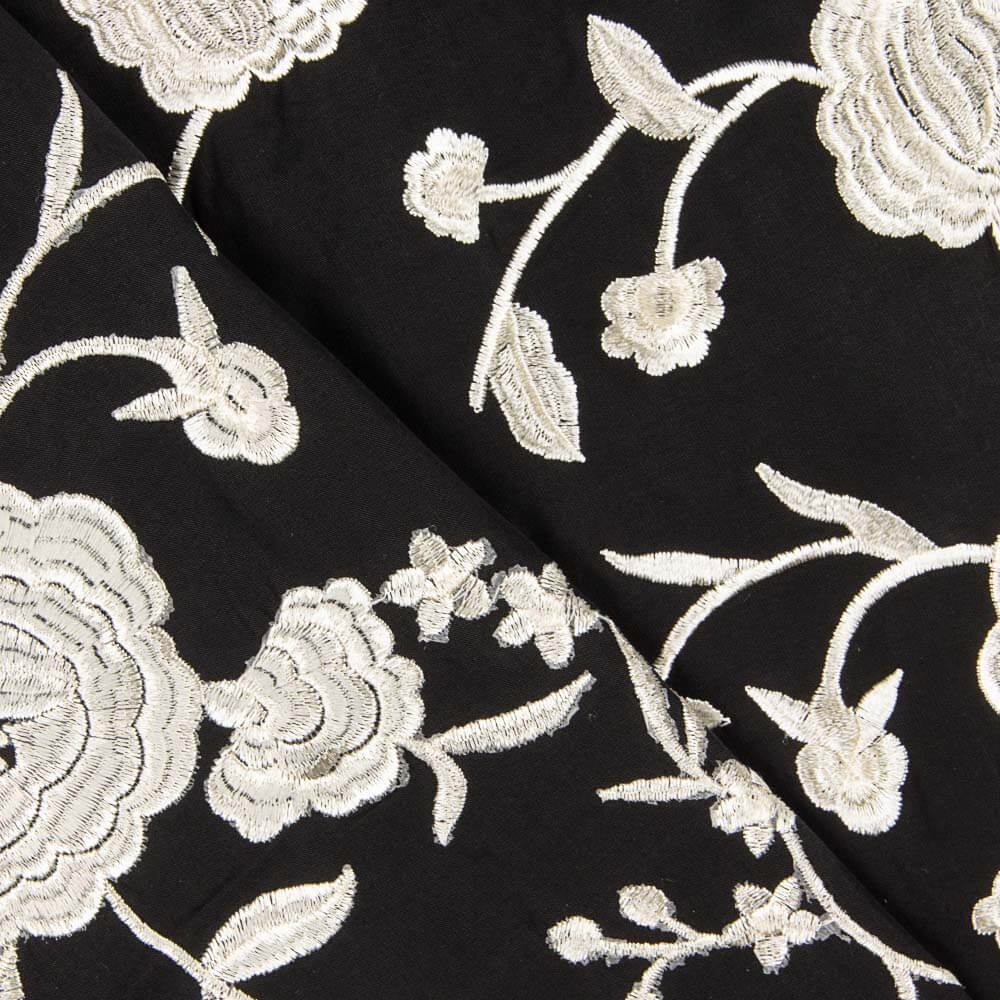 Xale Bordado Cru Tencel Preto - Ribes y Casals