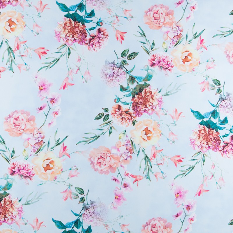 Tela Raso Mikado Ramajes Azul - Ribes y Casals