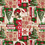 Loneta estampada com motivos natalícios: Pai Natal e tartan - Ribes y Casals