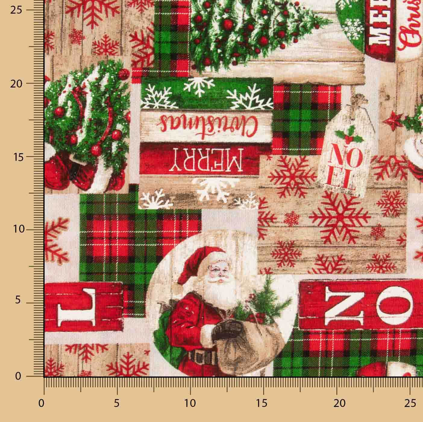 Loneta estampada com motivos natalícios: Pai Natal e tartan - Ribes y Casals