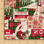 Loneta estampada com motivos natalícios: Pai Natal e tartan - Ribes y Casals