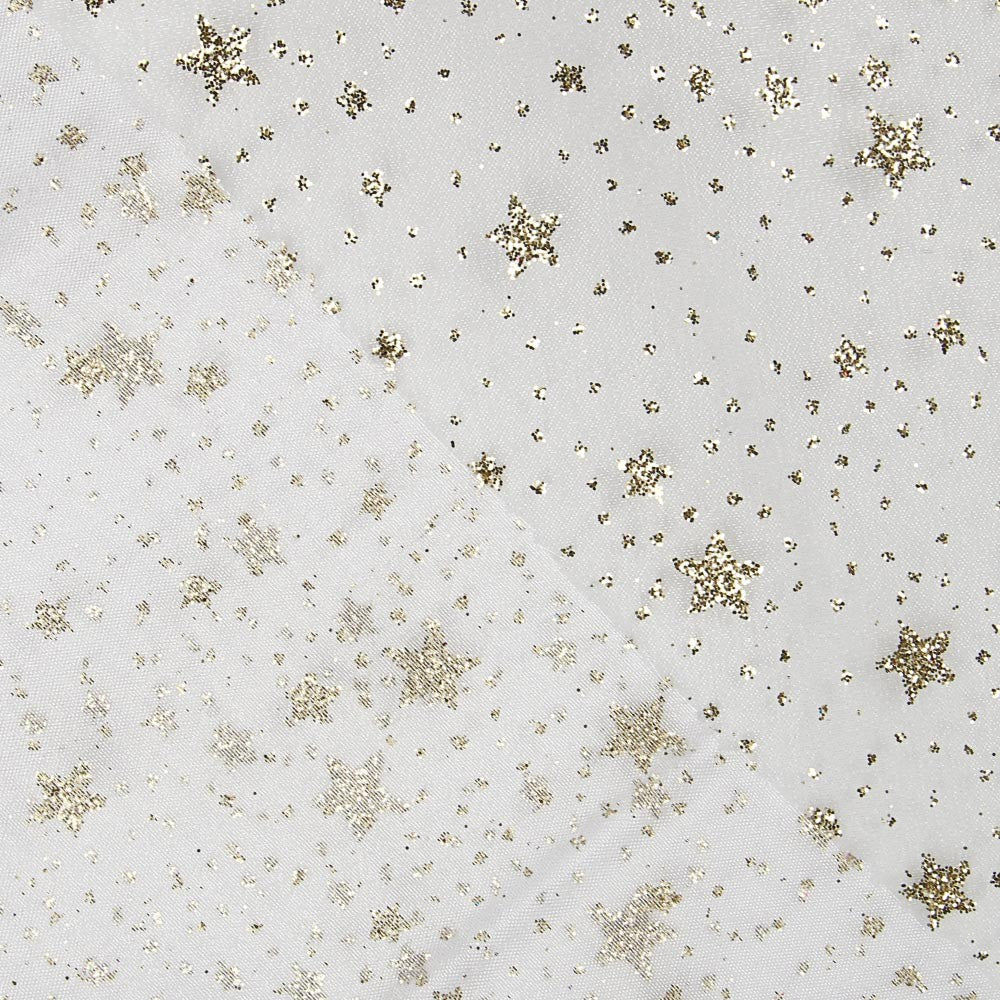 Organza Estrelas Douradas Branca - Ribes y Casals