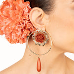 Pendientes Flamencos Aro con Rosa y Gota Coral - Ribes y Casals