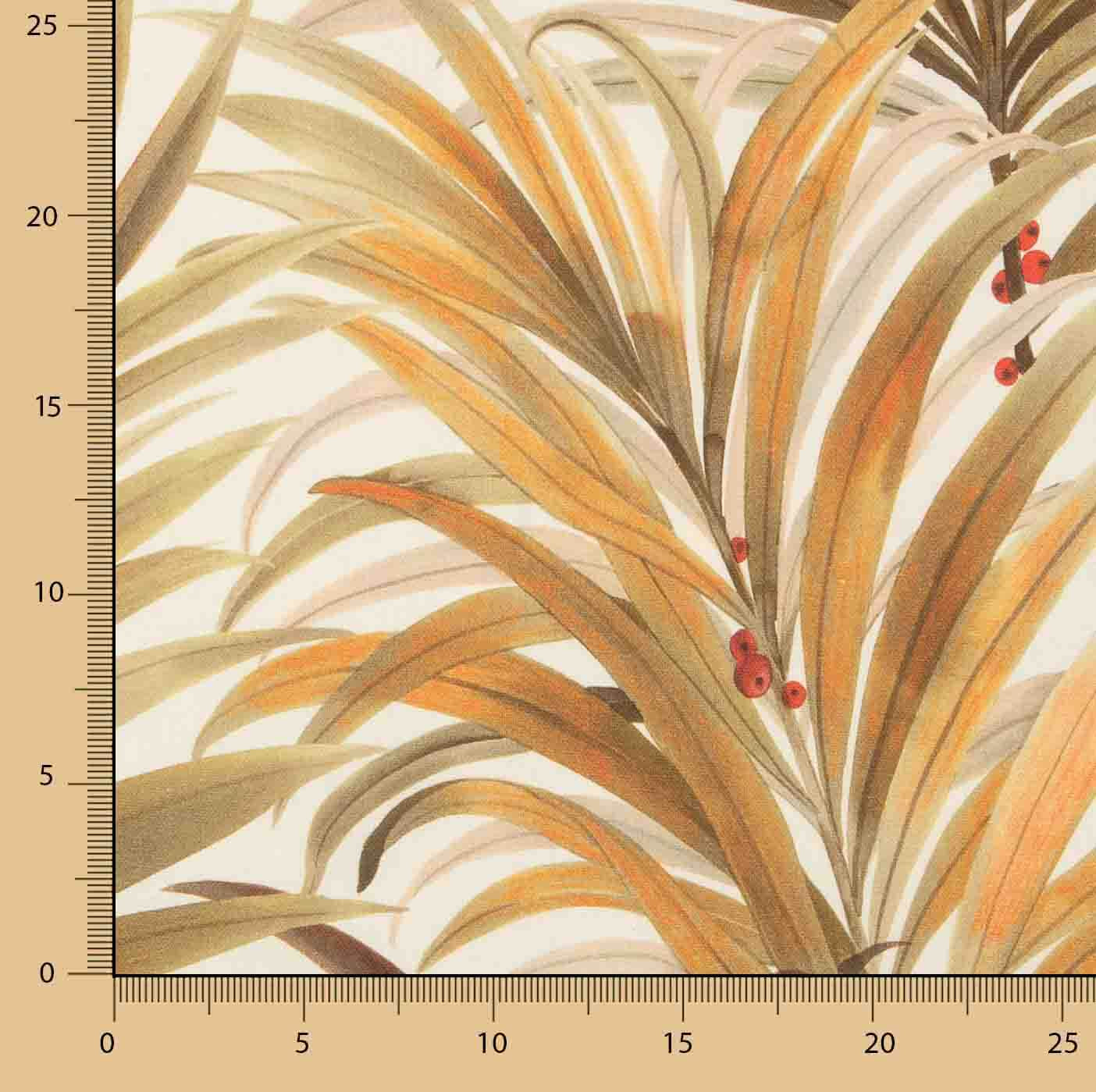 Loneta estampada com palmeiras tropicales em ocre - Ribes y Casals
