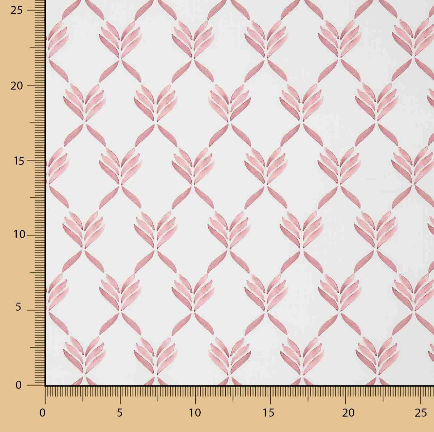 Percal estampado com folhas geométricas em coral - Ribes y Casals