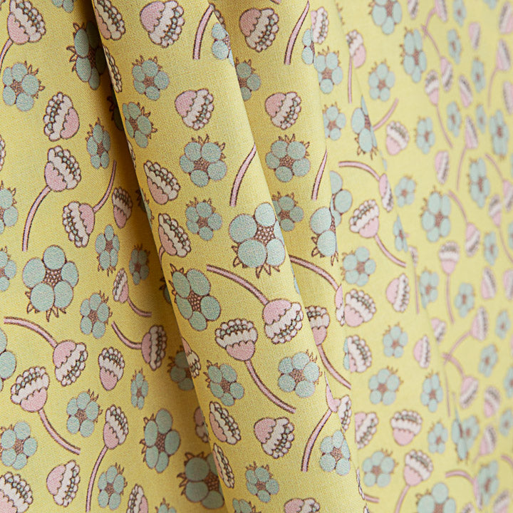 Percal estampado com motivos florais vintage amarelo - Ribes y Casals