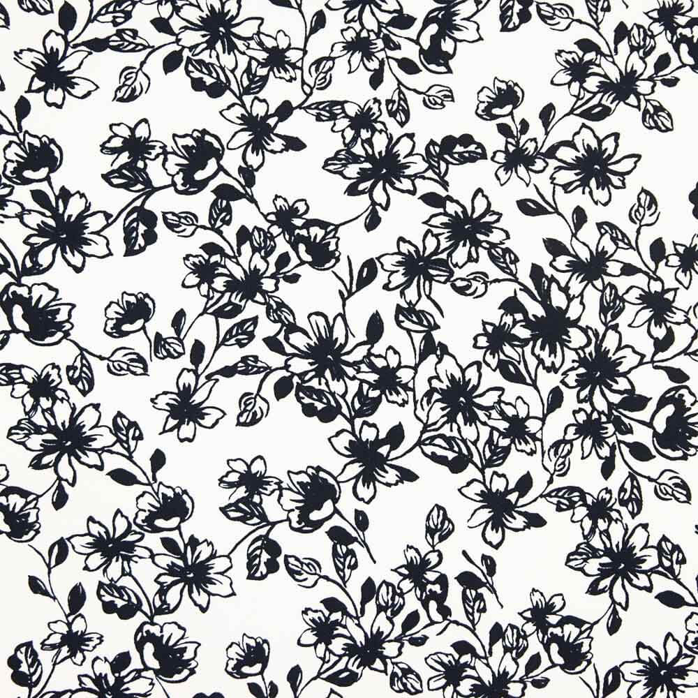 Piqué Poliéster Flores Preto - Ribes y Casals
