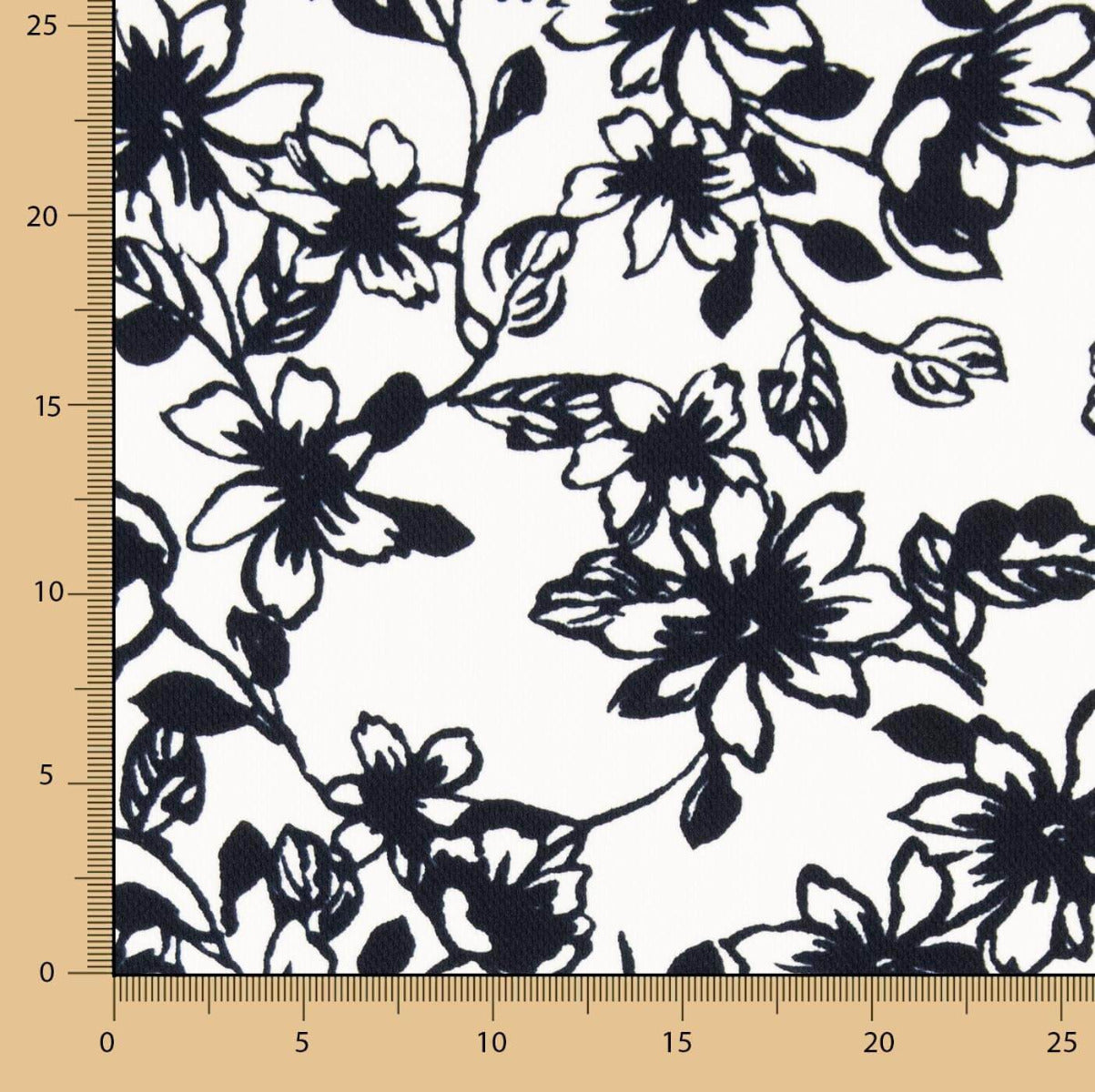 Piqué Poliéster Flores Preto - Ribes y Casals