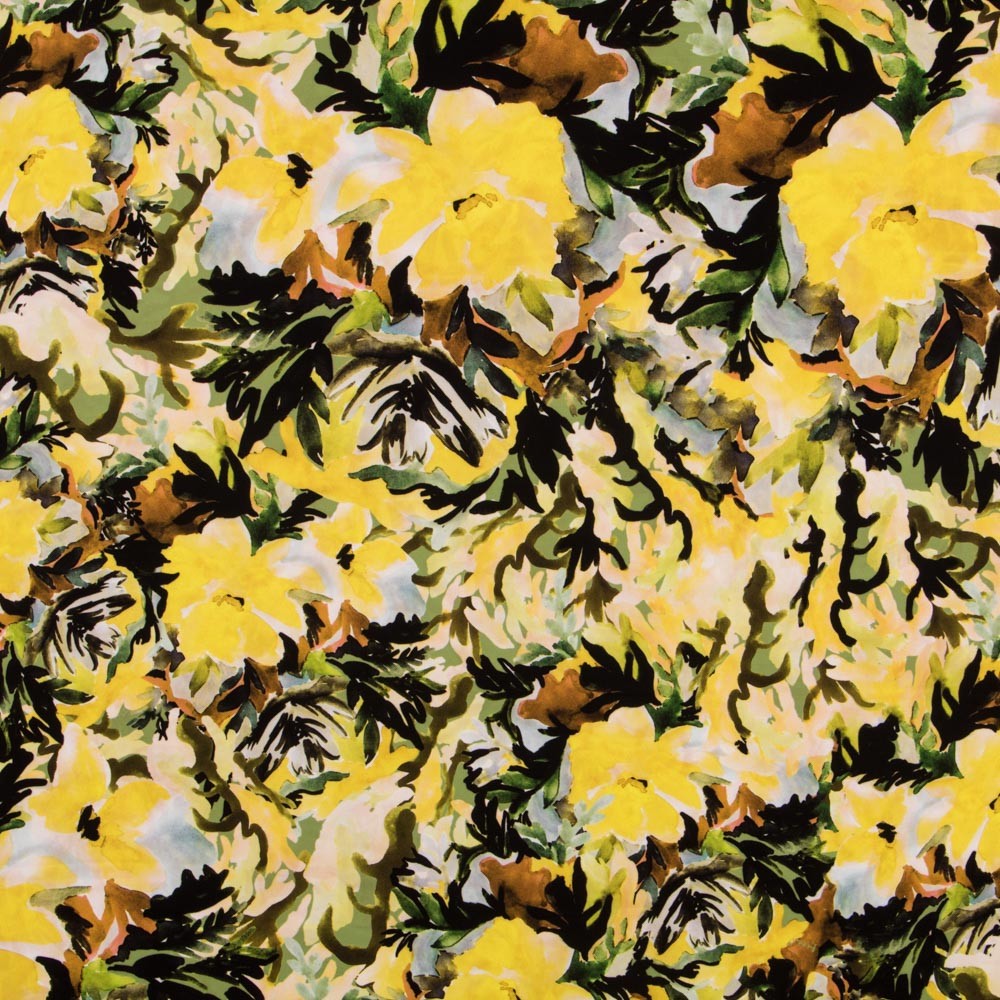 Viscose Faixas Florais Preta - Ribes y Casals