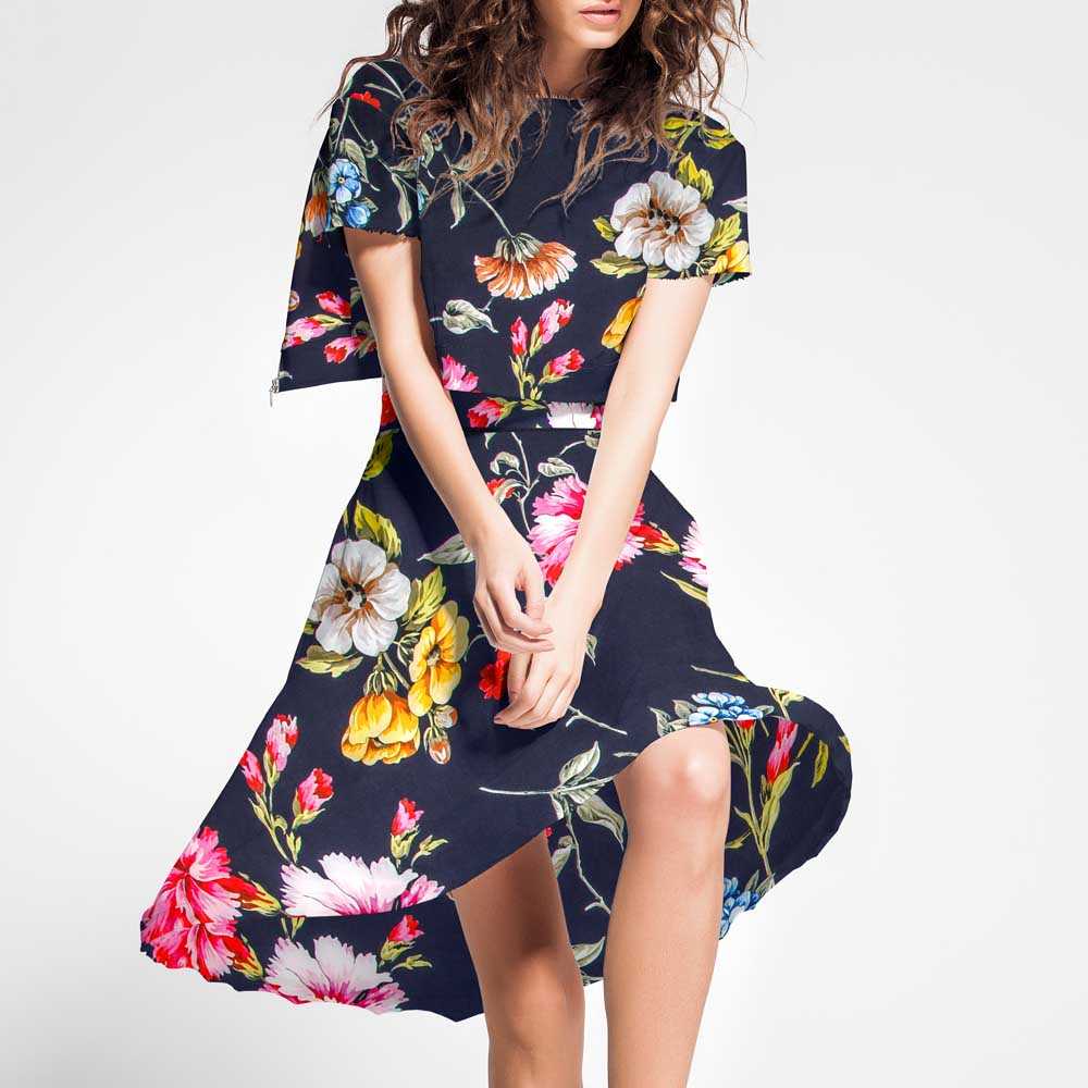 Teia Spandex Palmeras Azul Escuro - Ribes y Casals