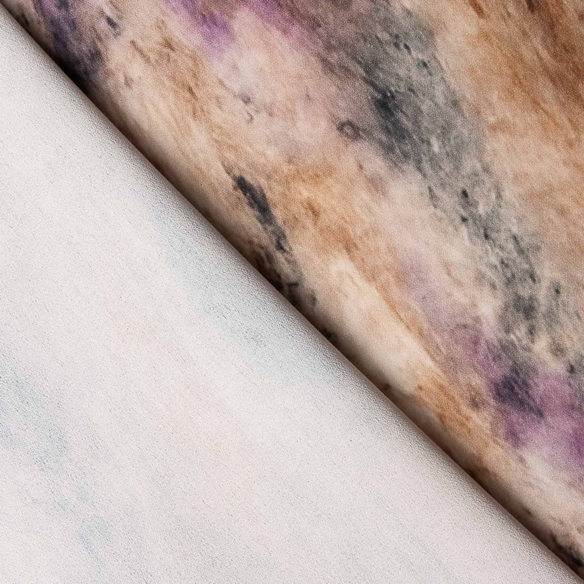 Tecido de poliéster liso – Estampa abstrata em malva e camelo - Ribes y Casals