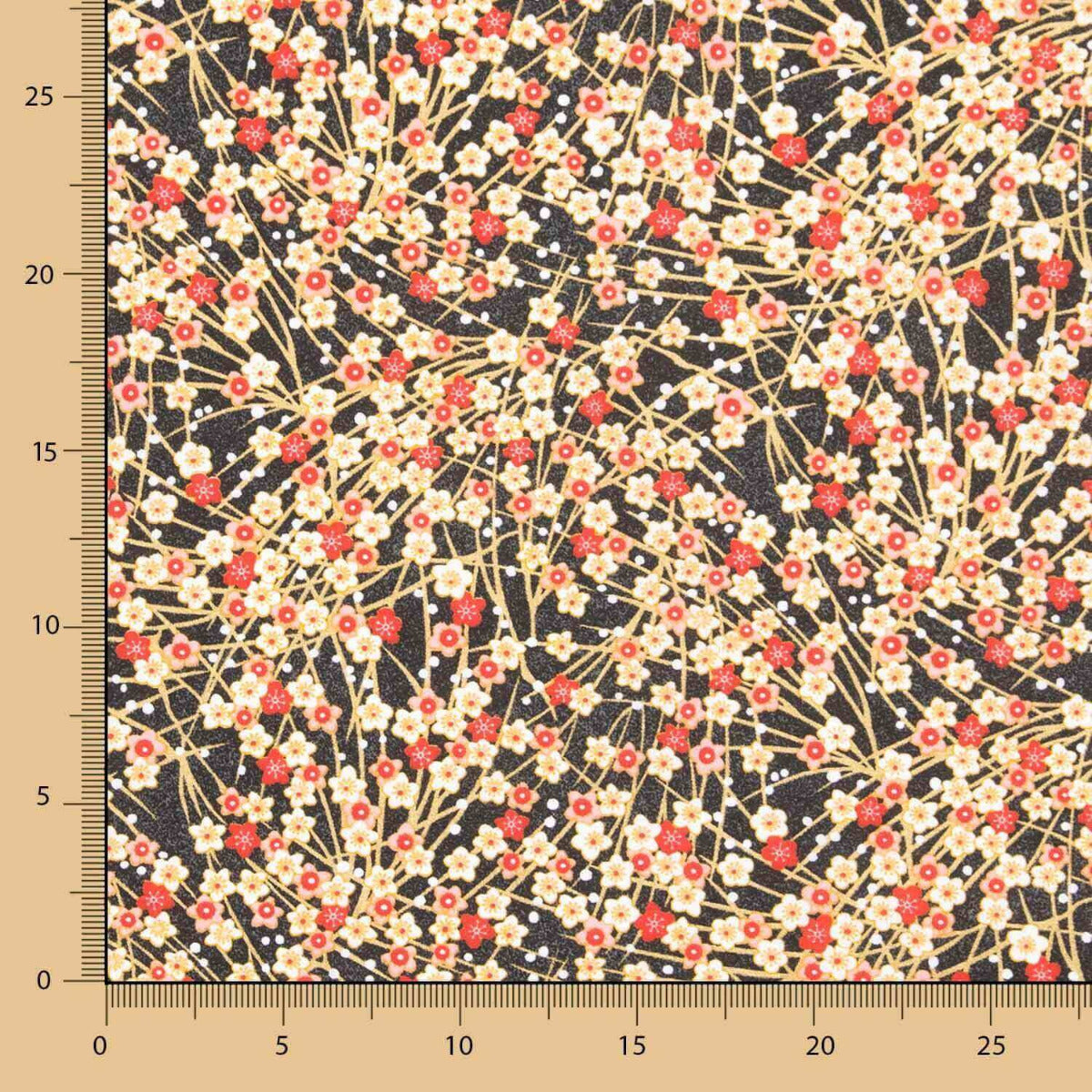 Popeline Algodão Flores Shang  Vermelhas Oeko-Tex® - Ribes y Casals