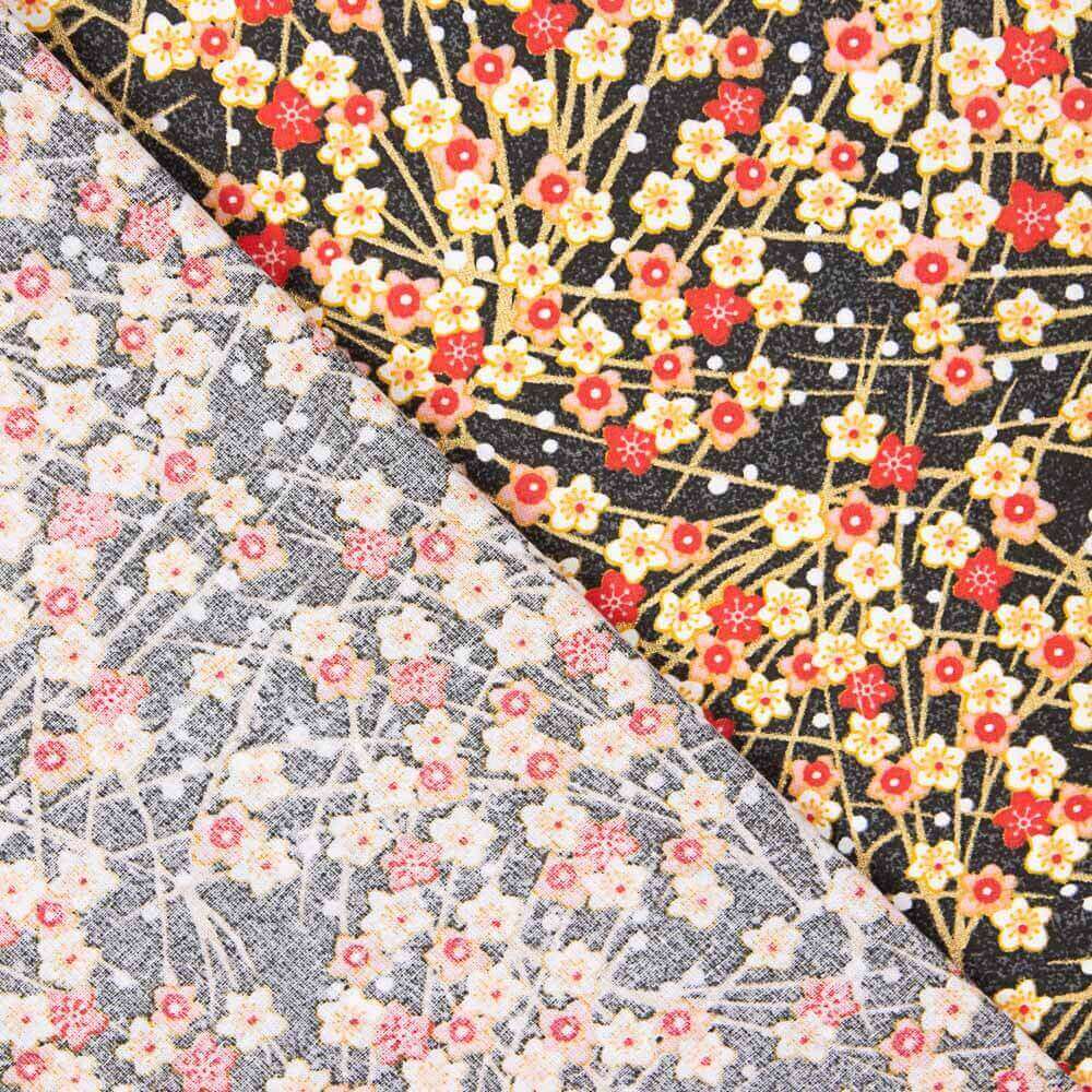 Popeline Algodão Flores Shang  Vermelhas Oeko-Tex® - Ribes y Casals