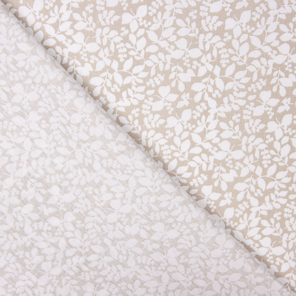 Popeline Algodão Infantil Folhas Bege - Ribes y Casals