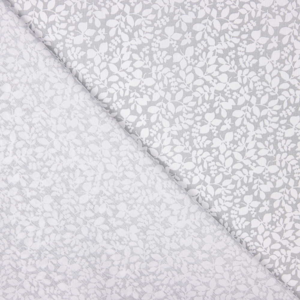 Popeline Algodão Infantil Folhas Cinza Claro - Ribes y Casals