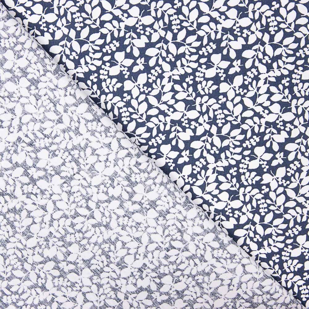 Popeline Algodão Infantil Folhas Marinho - Ribes y Casals