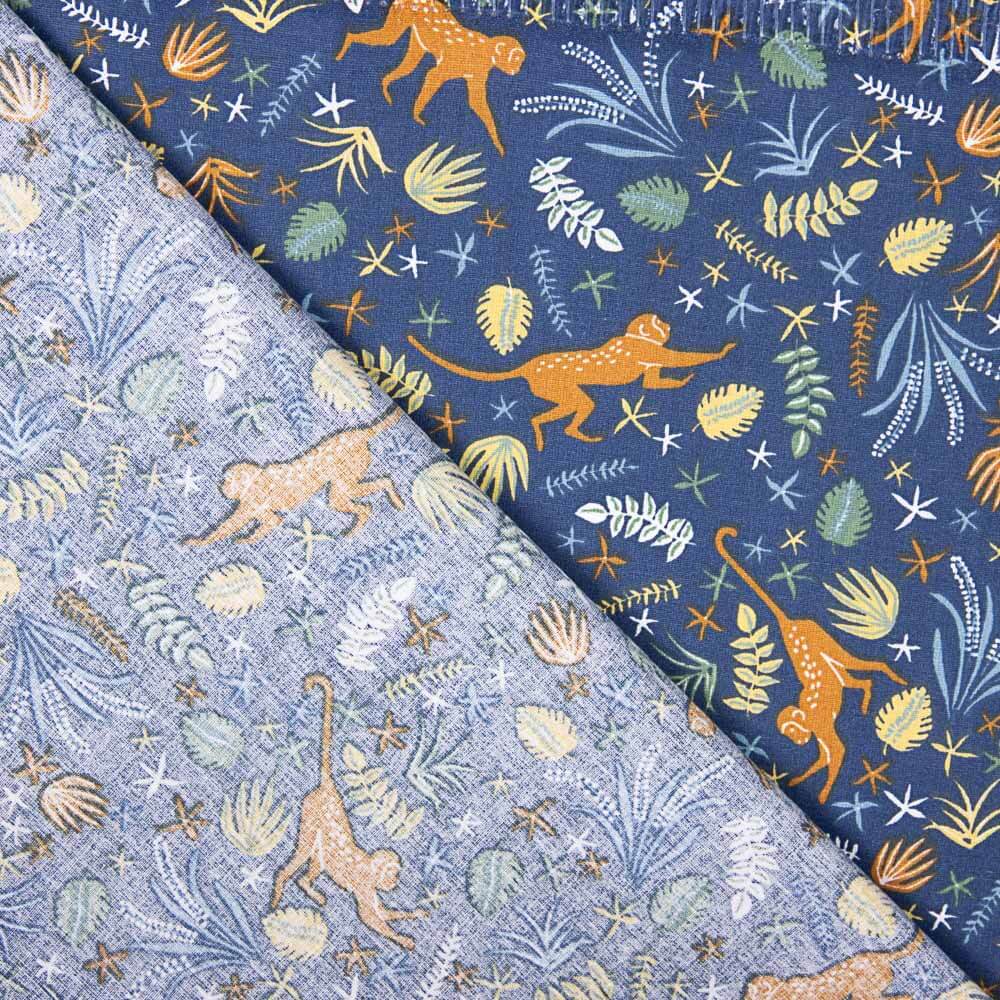 Popeline De Algodão Infantil Macaco Azul Marinho - Ribes y Casals